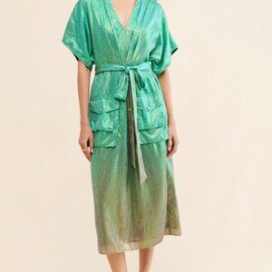 Bhanuni by Jyoti Dress Womens Medium Green Ombre Sequin Tie Front Formal MP